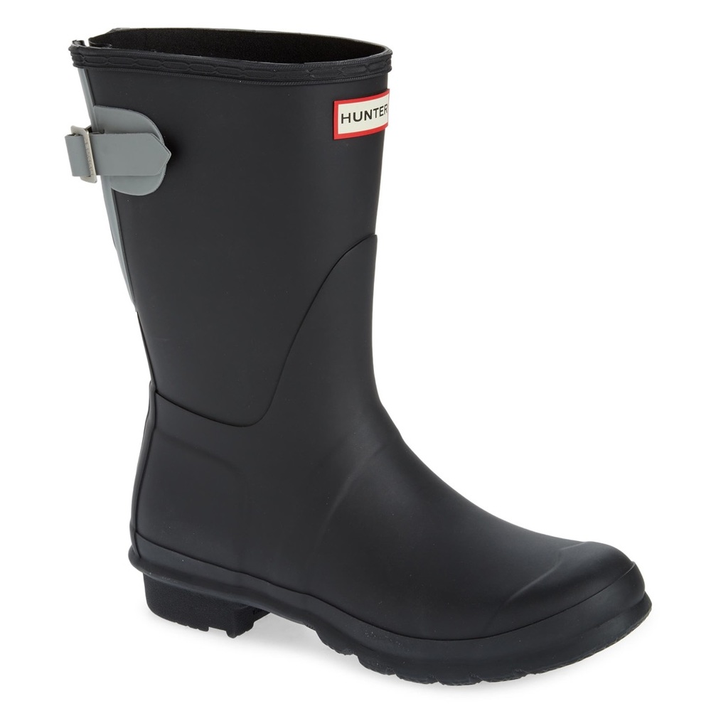 New Hunter Original Short Back Adjustable Waterproof Rain Boot BLACK/TUNDRA GREY
